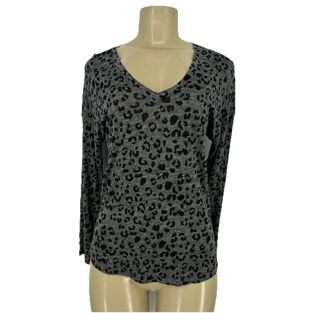 Rails XS Women Sami Charcoal Leopard Print Linen Blend Long Sleeve 36-14
